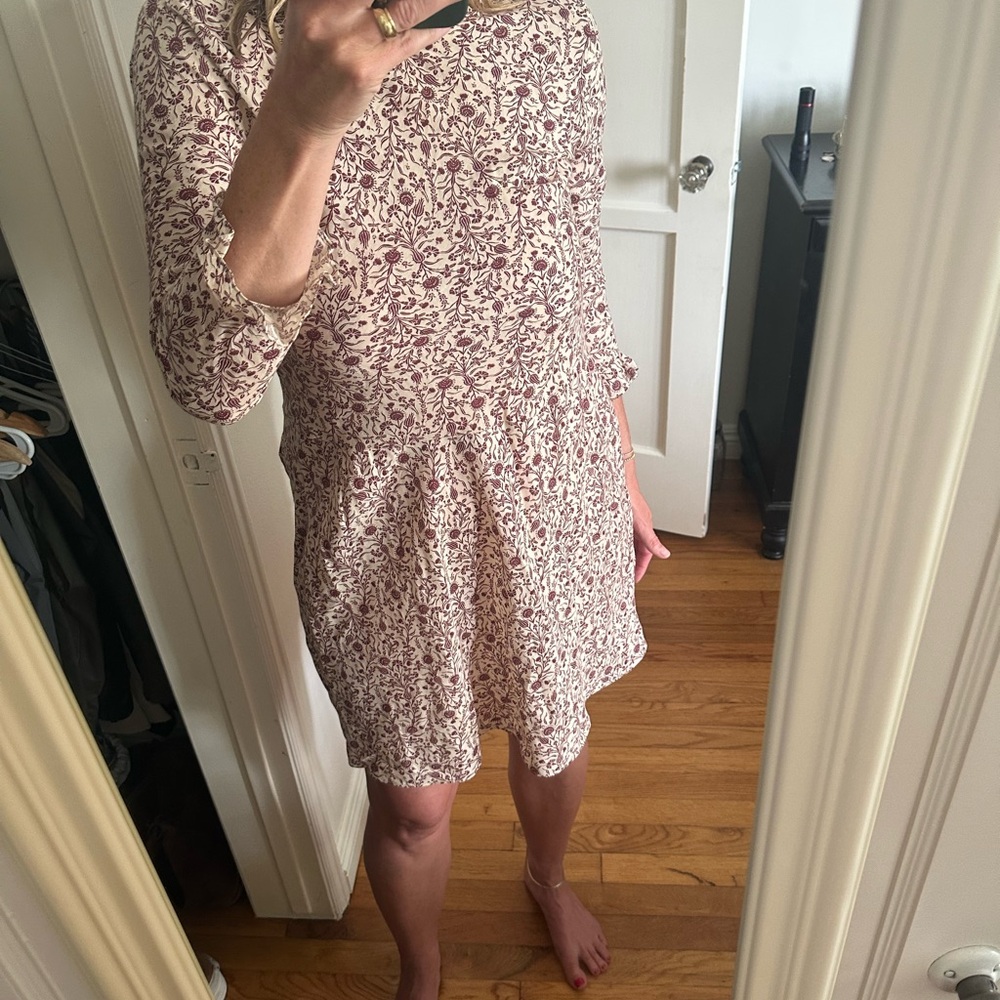 Doen Long Sleeve Floral Dress - Cream and Red